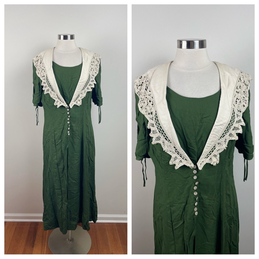 Kathie Lee For Plaza South Vintage Green Cream Lace Dress Women Size 16